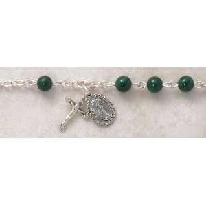  Womens Rosary Bracelet, Sterling Silver Semi Precious 6MM Malachite 