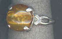 STERLING SILVER ROUND BALTIC AMBER CABOCHON RING  