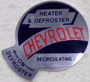 55 56 57 58 59 Chevy Truck heater decal recirculating  