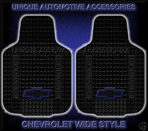 2PC CHEVY CHEVROLET WIDE BLUE BOW TIE FRONT FLOOR MATS  