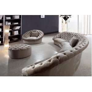     Fabric Sectional Sofa, Chair and Round Ottoman
