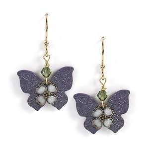 Jody Coyote Swan Lake Purple Butterfly Flower Charm Earrings QN338