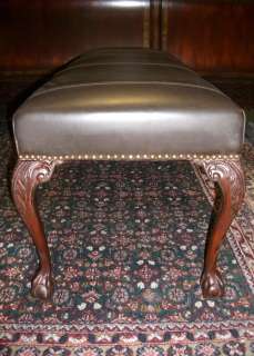 CHOCOLATE BROWN LEATHER BENCH HAND MADE QUEEN SIZE CHIPPENDALE 