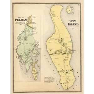  PELHAM/CITY ISLAND NEW YORK/NY LANDOWNER MAP 1868