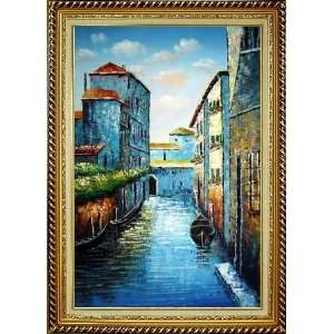  Small Boat in Venice Water Canal Oil Painting, with Linen Liner 