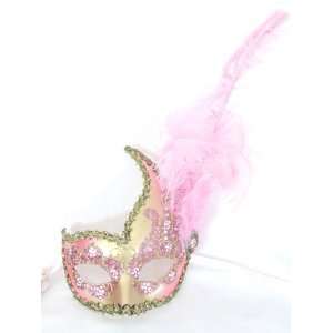 Pink Gold Swan Ciuffo Ondo Feather Venetian Masquerade Mask  