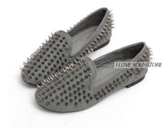 LADIES WOMEN BLACK RED GRAY LOAFERS SHOES FLAT SPIKE PUNK STUDDED 