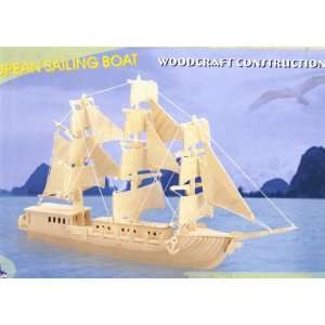    European Sailing Boat Woodcraft Construction Kit Toys & Games
