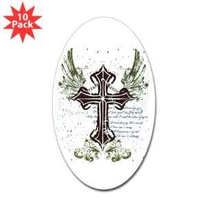    Sticker (Oval) (10 Pack) Scripted Winged Cross 