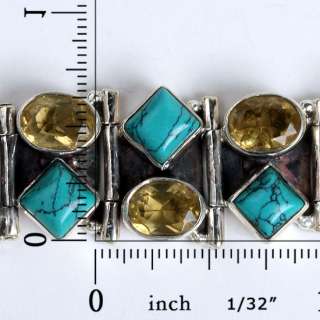 925 Sterling Silver Genuine Citrine Turquoise Bracelet  