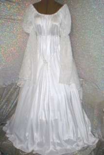 RENAISSANCE FANTASY CHEMISE STYLE WHITE SATIN COSTUME GOWN DRESS w 