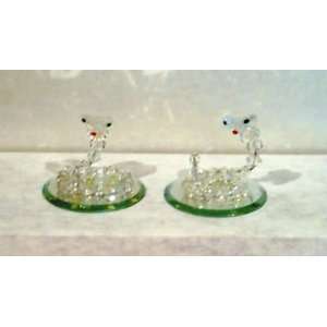  PAIR OF CRYSTAL COBAS ON MIRRORED BASE 