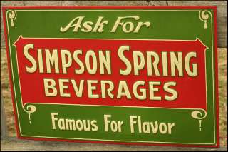   Simpson Spring Soda Pop Beverages South Easton Mass. Tin Metal Sign