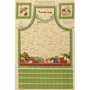  44 Wide Potpourri Apron Kiss The Cook Panel Green Fabric 