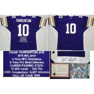  Fran Tarkenton Signed Purple t/b Stat Jersey Sports 