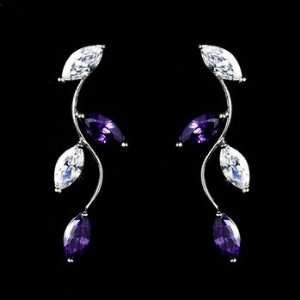  Silver Amethyst Cubic Zirconia Wavy Vine Earrings Jewelry