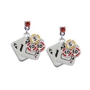 Cards with Poker Chips Hyacinth Swarovski Post Charm Earrings [Jewelry 