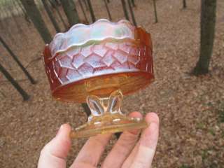 Antique DUGAN MAPLE LEAF PEACOCK TAIL Carnival Glass SHERBET BOWL 