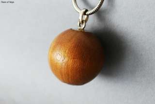 Authentic HERMES CLOUS DE SELLE Spherical Wood Ball Pendant Necklace w 