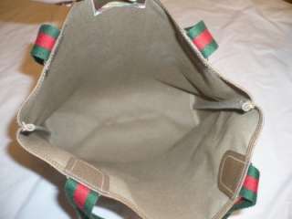 VTG AUTHENTIC GUCCI SHOPPERS TOTE SHOULDER BAG LAPTOP RED TAN GREEN GG 