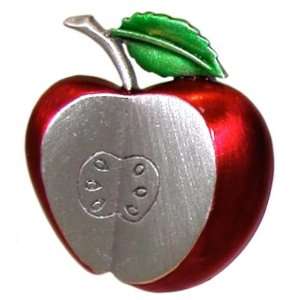  Enameled Apple Pin, Vintage, Signed Jj Jewelry