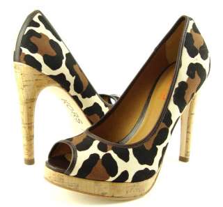 KORS MICHAEL KORS FLORA Leopard Canvas Womens Shoes Platform Open Toe 