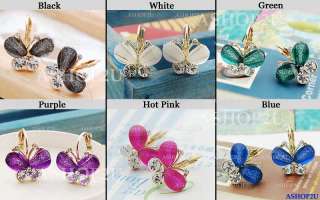 New Shiny Butterfly with Rhinestone Earrings 5 colors  