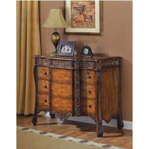  Brown finish wood bombe chest console table with hand 