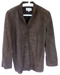 Sharis Place Womens Brown Leather Jacket, 4 button Front. Size 6 