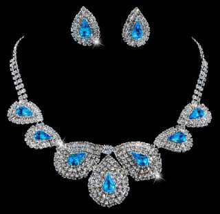 free 6color tear drop bridal womens Necklace Earring Set silver 