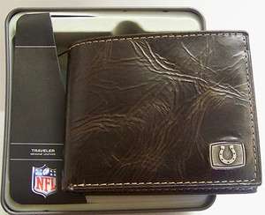 Indianapolis Colts Fossil Wallet Traveler Brown Leather Billfold 