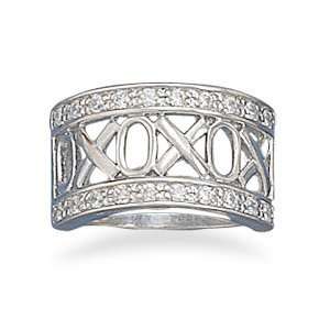 Rhodium Plated Xoxo With CZ Edge Ring 4mm Wide Band With 12x20mm Xoxo 