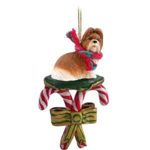 Shih Tzu Brown Dog Candy Cane Christmas Holiday Ornament