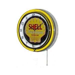  Neon 18 Tin Wall Clock Shell Premium Gasoline Yellow 