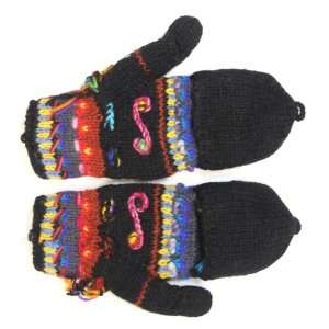   Knit 100% Wool Convertible Fingerless Mittens Nepal 
