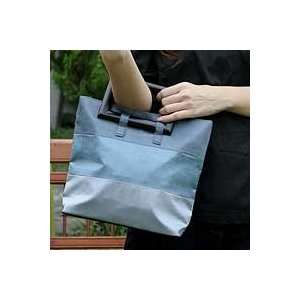    NOVICA Silk handbag, Cool Gray Parallels 