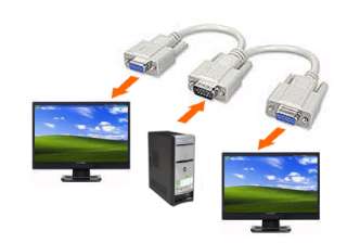 This VGA Y splitter works with any two VGA displays thatuse standard 
