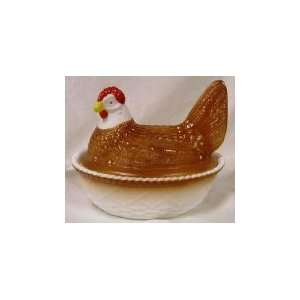  5 Hand Painted Cinnamon Chicken on Nest Basket Covered 