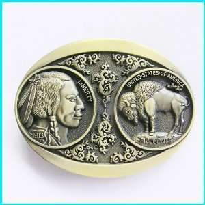   Indian Head Bull USA Coin Belt Buckle WT 112AB 