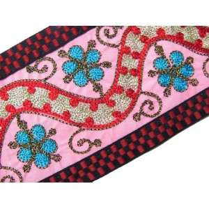 Yard Pink Multicolor Embroidery Fabric Jacquard Trim Ribbon Lace 