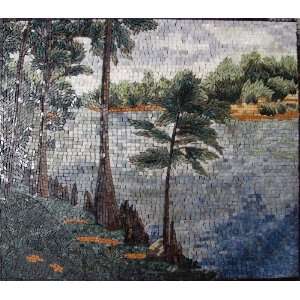 32x36 Serene River Scene Mosaic Art Tile Wall Decor 