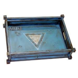   Industrial Blue Metal Shipping Crate Tray Home Accent