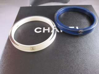 Auth CHANEL 09P Navy Blue Bangle Bracelet Gold CC Logo  