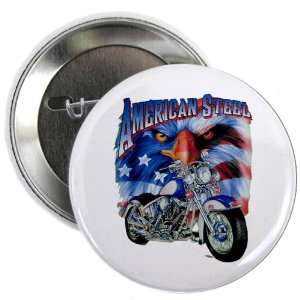  2.25 Button American Steel Eagle US Flag and Motorcycle 