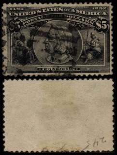 Dr. Bob US Scott #245 USED WELL CENTERED ATTRACTIVE $5 COLUMBIAN STAMP 