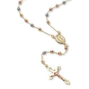  14K Tri Color Gold Rosary Crucifix Chain Necklace SZUL Jewelry