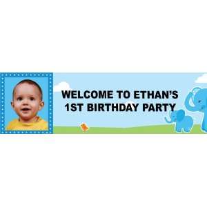 Blue Elephants 1st Birthday Personalized Photo Banner Standard 18 x 