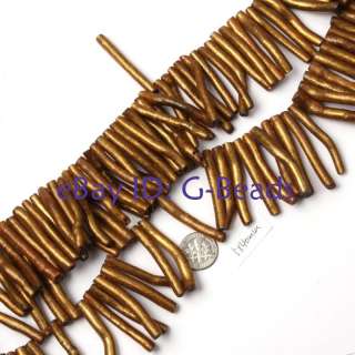 5x40mm branch gemstone gold coral beads strand 15  