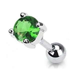   Earring Piercing Stud with Green Round Cubic Zirconia Gem 16 Gauge