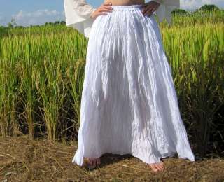  Wide Maxi Skirt   Light Summer Crinkled Gypsy Cotton   White   size XL